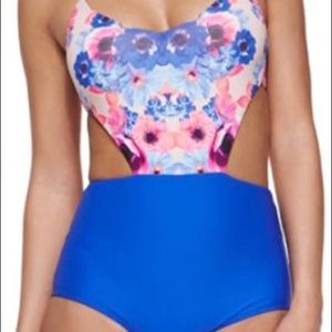 One Piece swimsuit, Large, Pink and Blue, Floral, Zinke, Never Worn